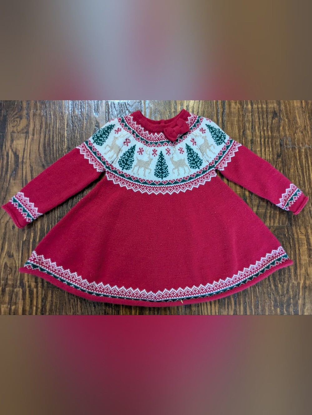 Tahari Red Knit Holiday Dress with Reindeer and Trees
